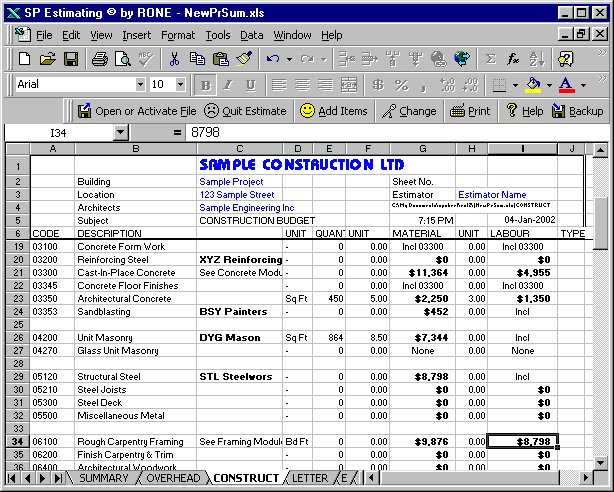 Estimate Construction